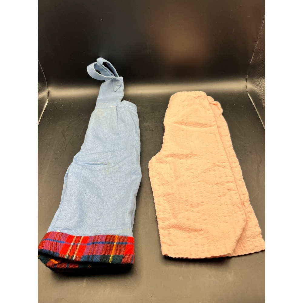 Vtg Plaid Cuff Baby Doll Overalls & Pink Gauze Pants for 18" Doll Clothing Dress